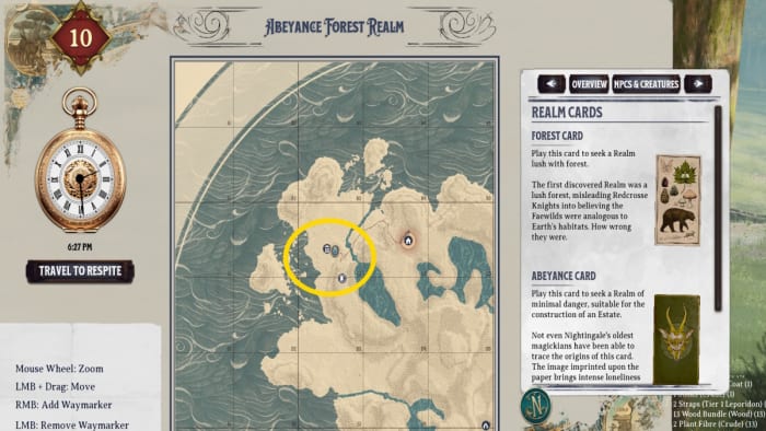 A map image showing where to find Nightingale's vendor